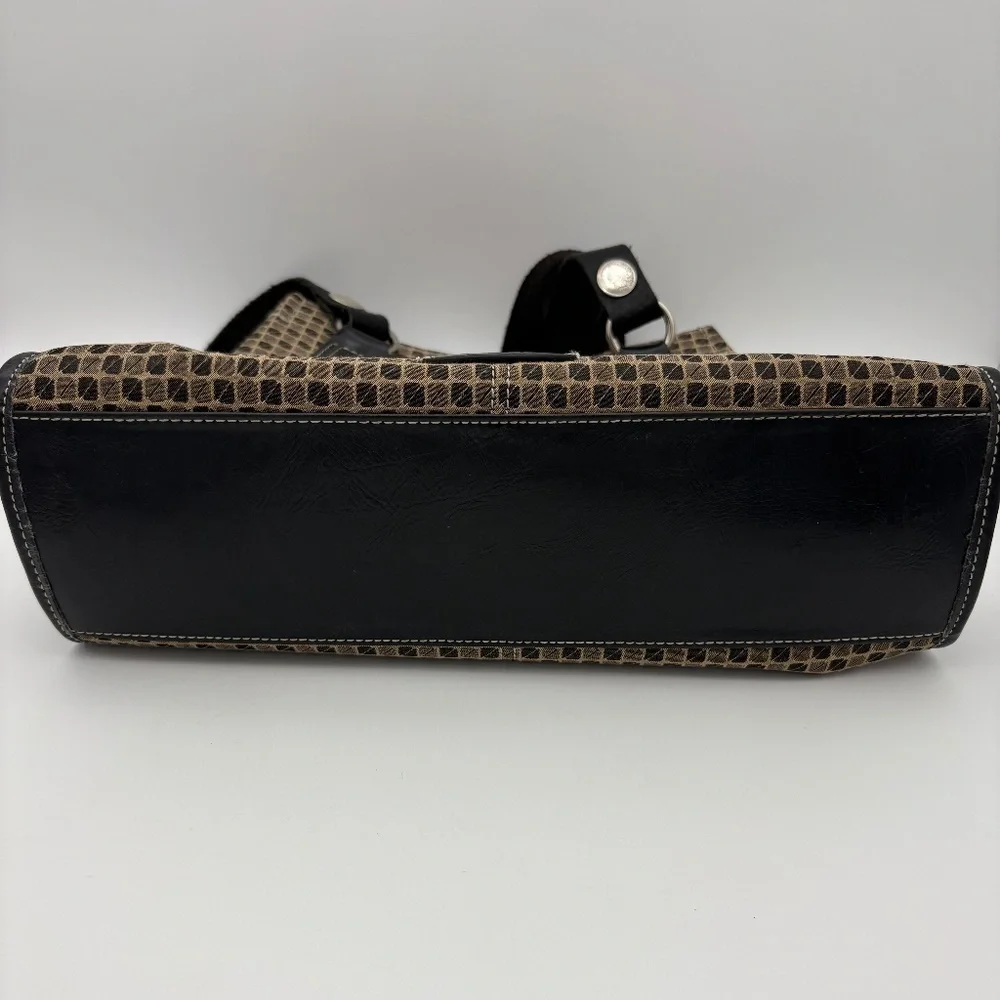 Nine & Co Satchel with Brown/Tan Checkered Pattern and Brown Leather Trim/Handle - Picture 4 of 16